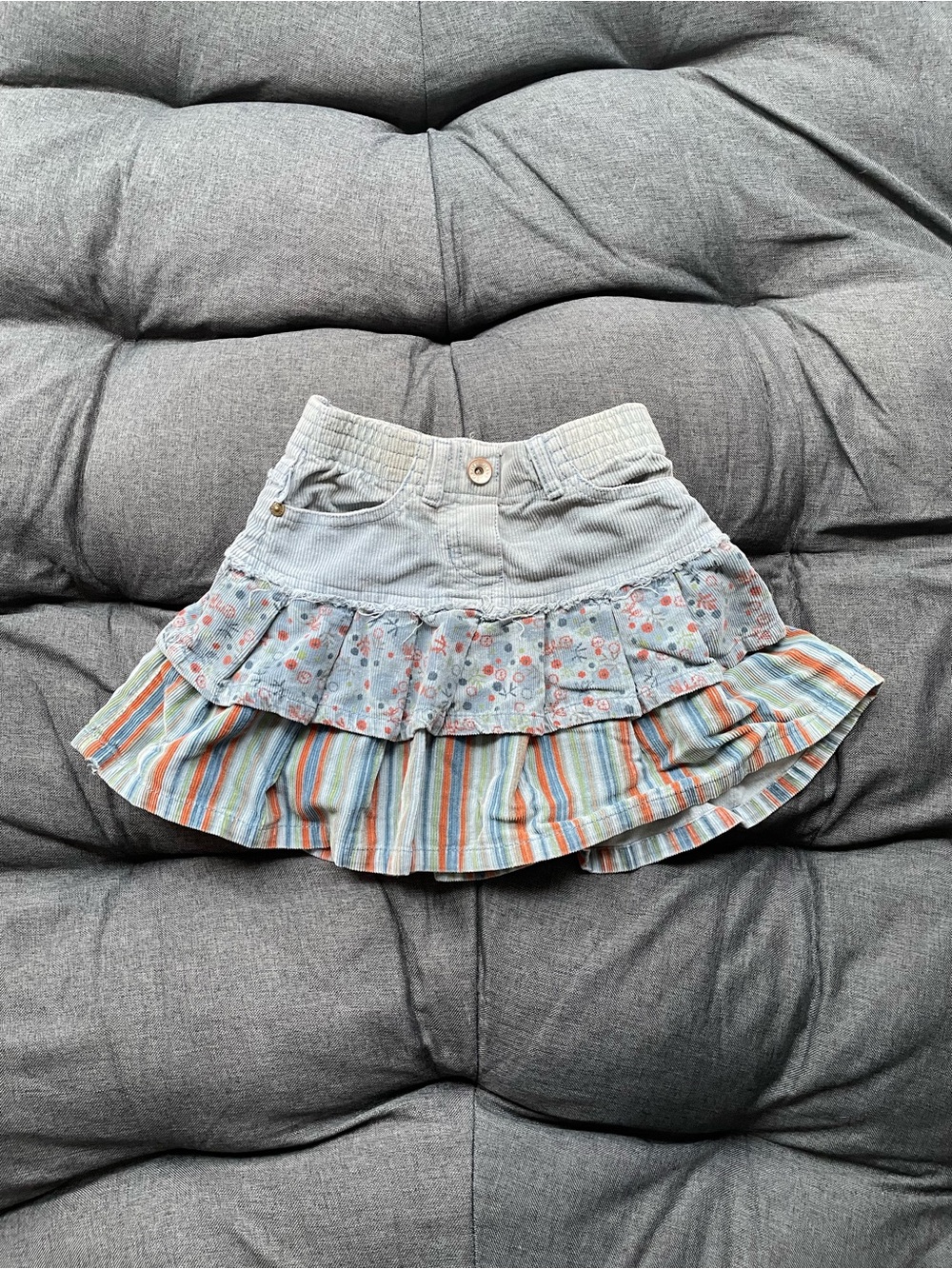 Girls' Layered Stripe & Floral Skirt - Light Blue